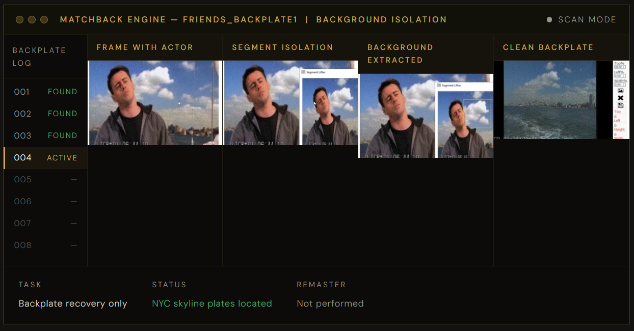 Matchback Engine — Friends background isolation
